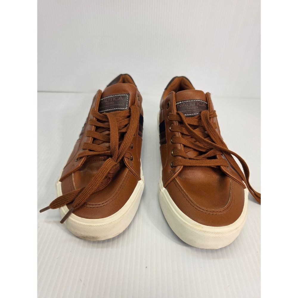 Nautica Garrison Mens Brown Faux Leather Low Top Sneakers Size 8 NS-83